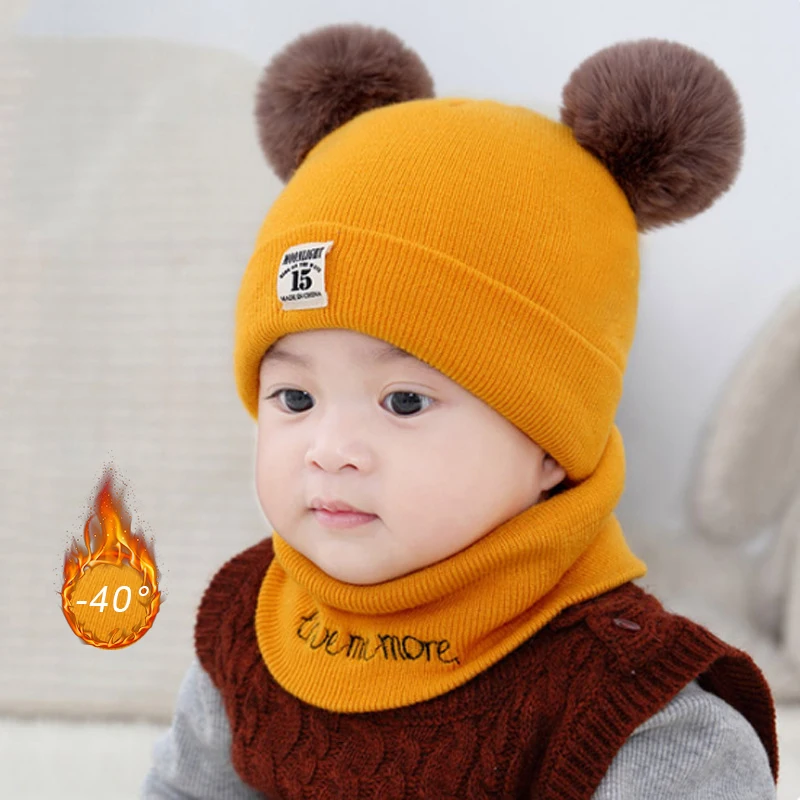 Autumn Winter Baby Warm Knitted Hats With Pom Kids Knit Beanie Hat Solid Color Children Hat For Boys Girls Accessories