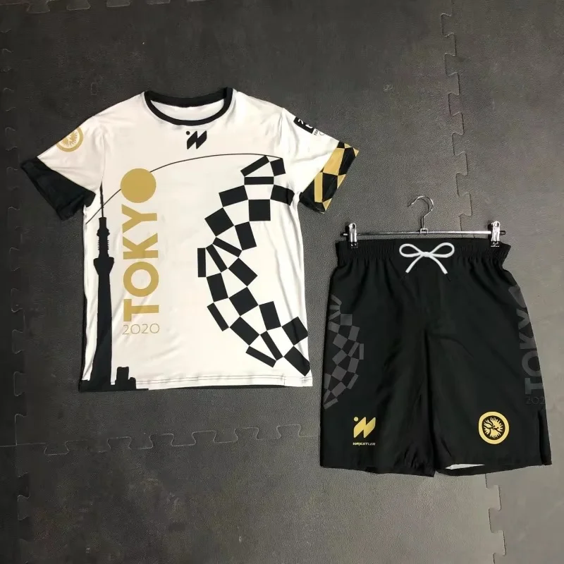 Image of 2026 Neuer Kinder-Freestyle-Wrestling-Sportanzug, Schnelltrocknend, Schwarz/Weiß Farbblock, Unisex Kurzarm-Shirt und Shorts