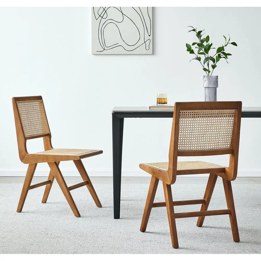 

Chair Set of 2, Cane Dining Chair with Cane Back amp Wood Base, Mid Century Modern Chair for Living Room, Kitchen, Dining Room,
