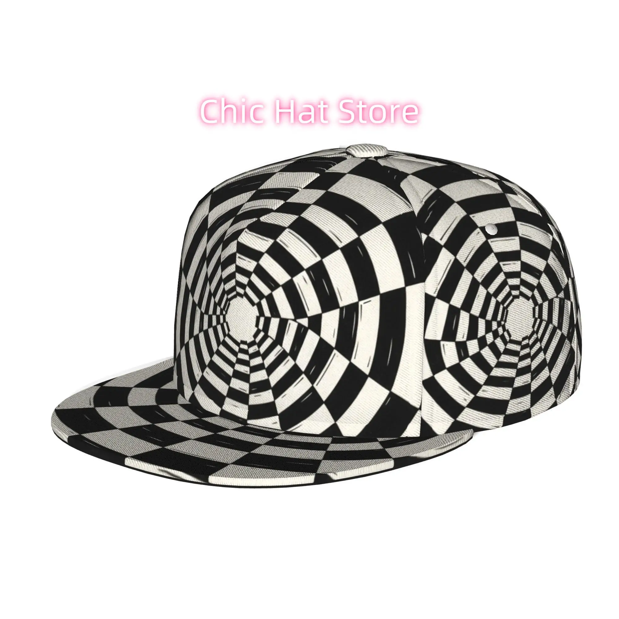 Men's and Women's Baseball Cap, Optical Illusion Tunnel Effect Adjustable Snap-on Brim, Flat-top Design - Suitable for Casual Ou