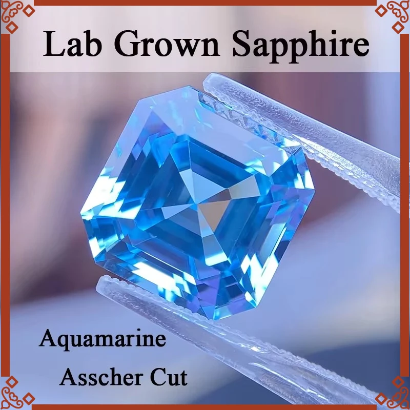 Hochwertige im Labor gezüchtete Saphire im Asscher-Schliff, Aquamarin-Farbe, VVS1-Reinheit, Charms für die Schmuckherstellung – Detail 1