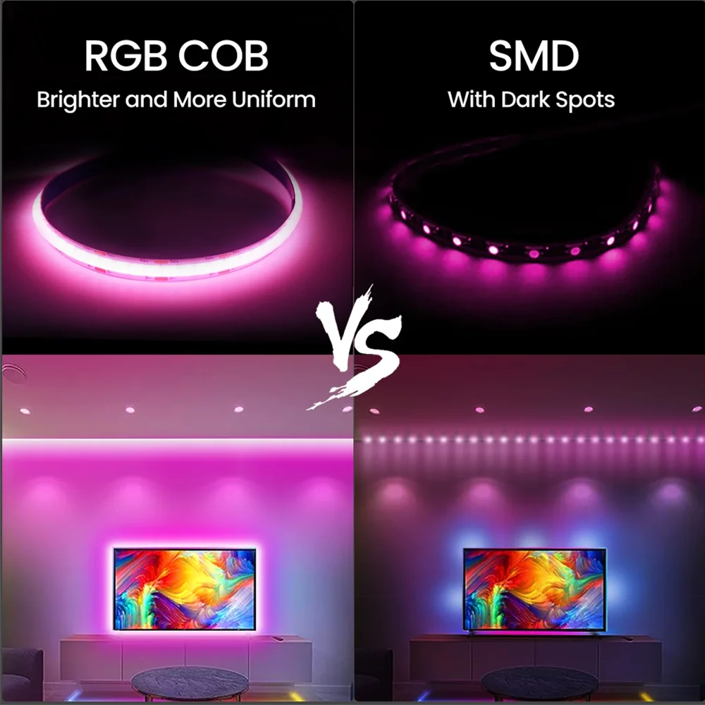 DC5V 24V COB LED Strip 576 840LEDs/M RGB Colorful Dimmable High Bright Dotless Home Decor Led Tape Diode Flexible Ribbon Rope