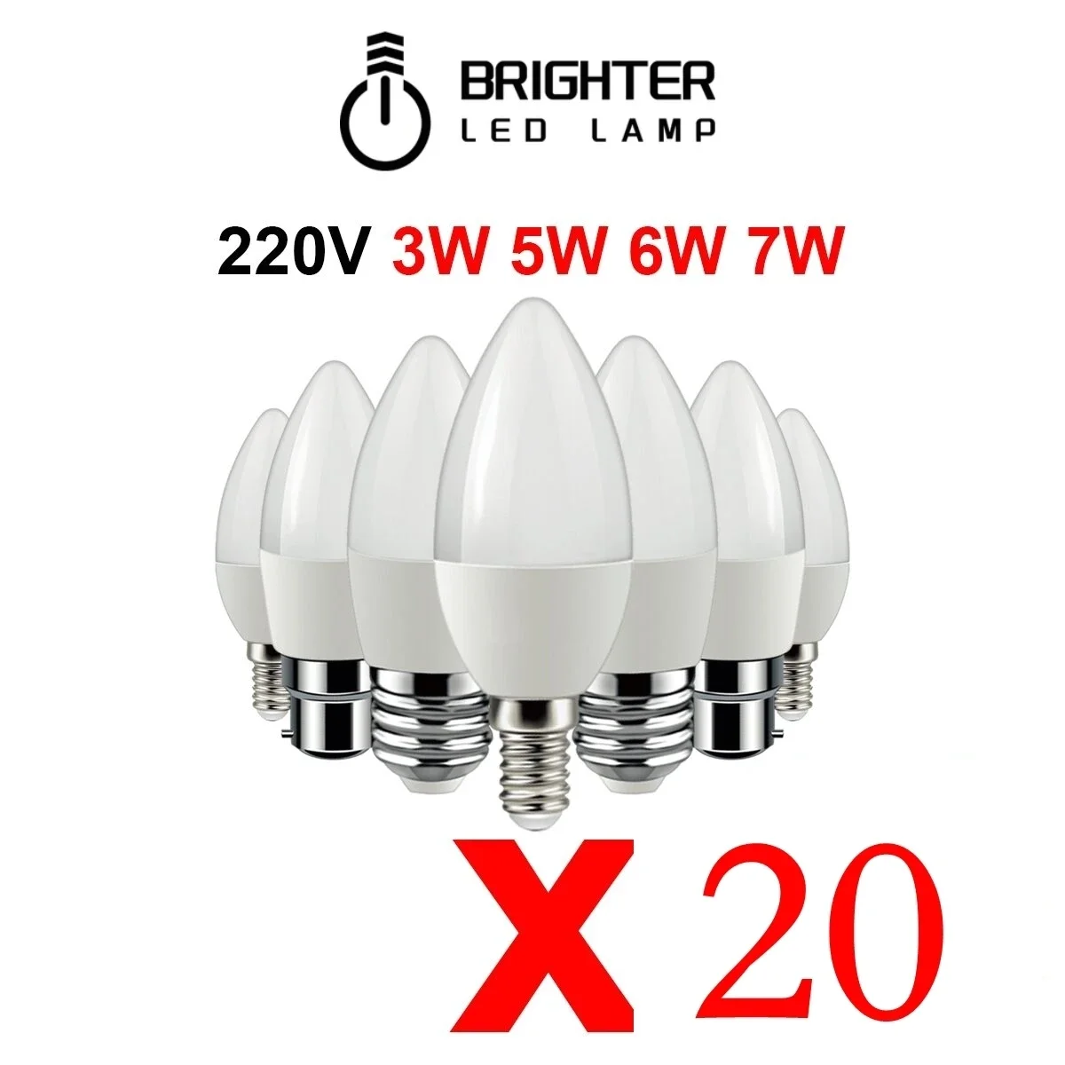 20 Piece Led Candle Bulb C37 3w-7w Warm White Cold White Day Light B22 E14 E27 AC220v Suitable for crystal chandelier kitchen