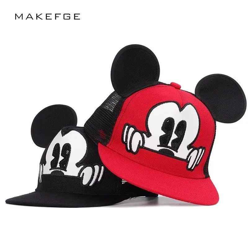 Disney Mickey Kawaii Cute Cartoon Outdoor Street Dance Hip-Hop Hat Peripheral Children\'s Big Ear Embroidered Baseball Cap Gift