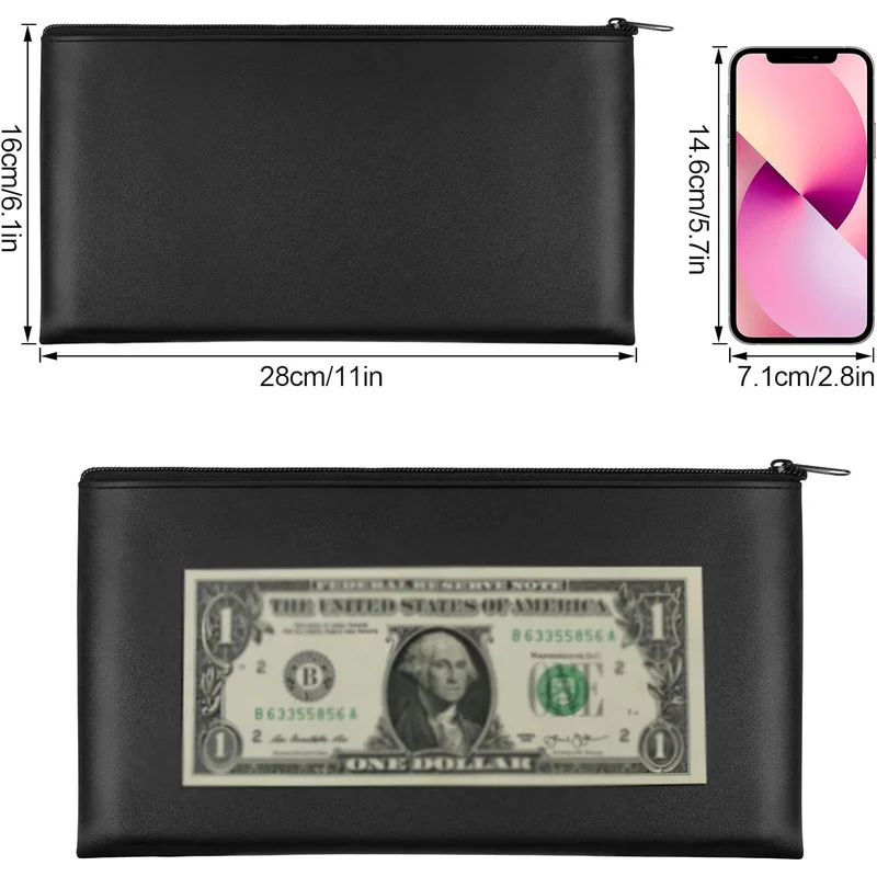 4 Pcs PU Leather Money Bag Rectangular Zipper For Cash Checks Cosmetics Receipt Storage Organizing Bag Secure Storage Minimalist