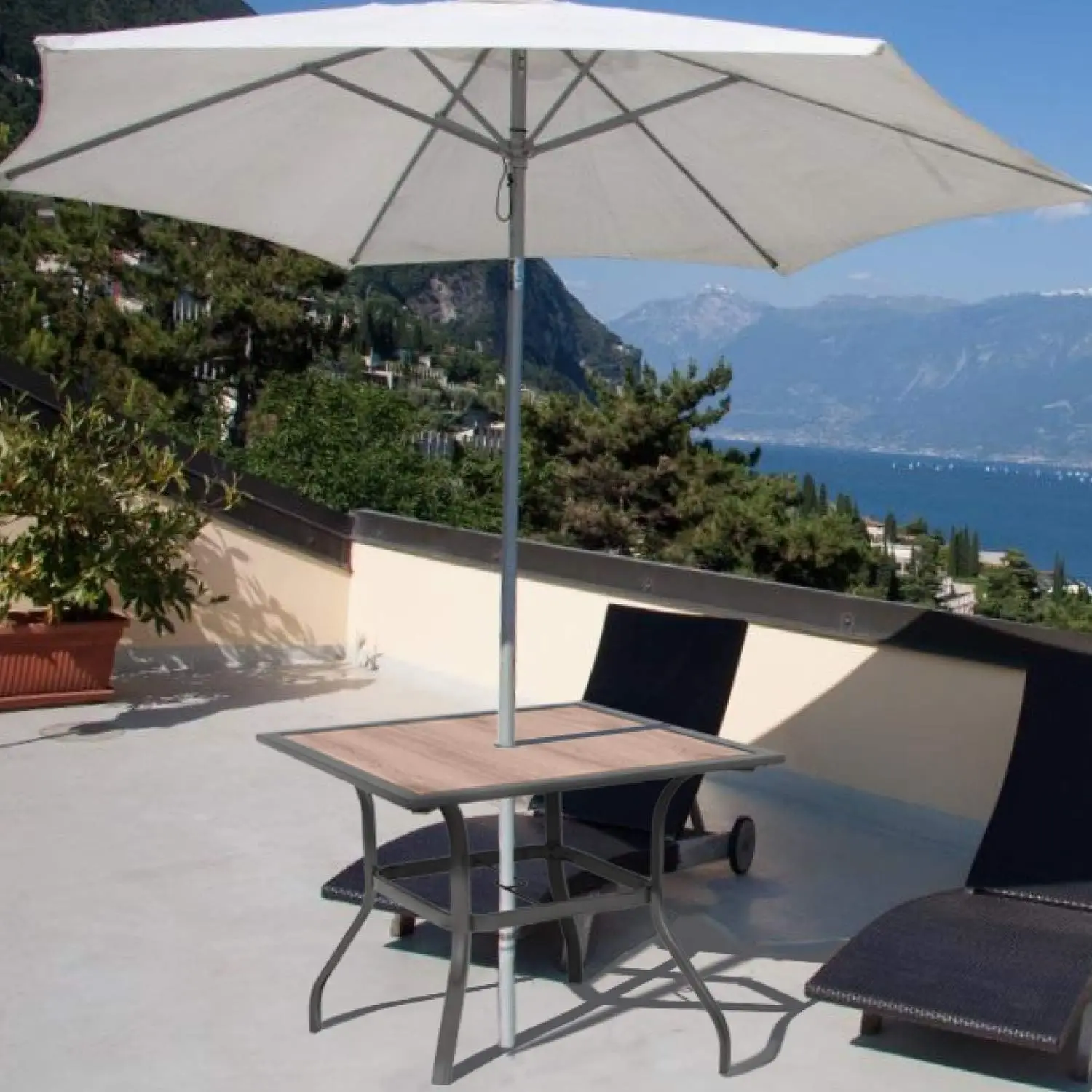 37 Inch Patio Table For 4 Metal Table Polywood Tabletop Wrought Iron Table Umbrella Hole Weather Resistant Patio Deck Porch Back