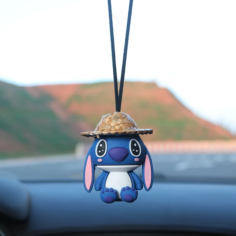 Disney Cartoon Car Accessories Pendant Cute Innovative Decoration Pendant Swing Stitch Straw Hatpli Car Sup