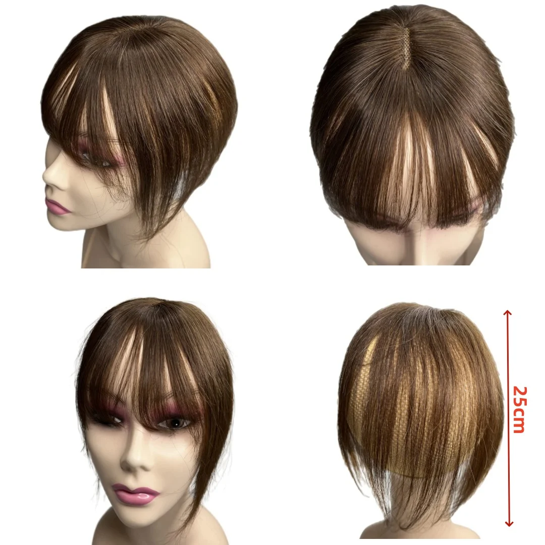 Handmade Swiss Lace Invisible Hair Toppers Clip In Real Hairpieces Bangs for Women French Blunt Bangs 10 Inches