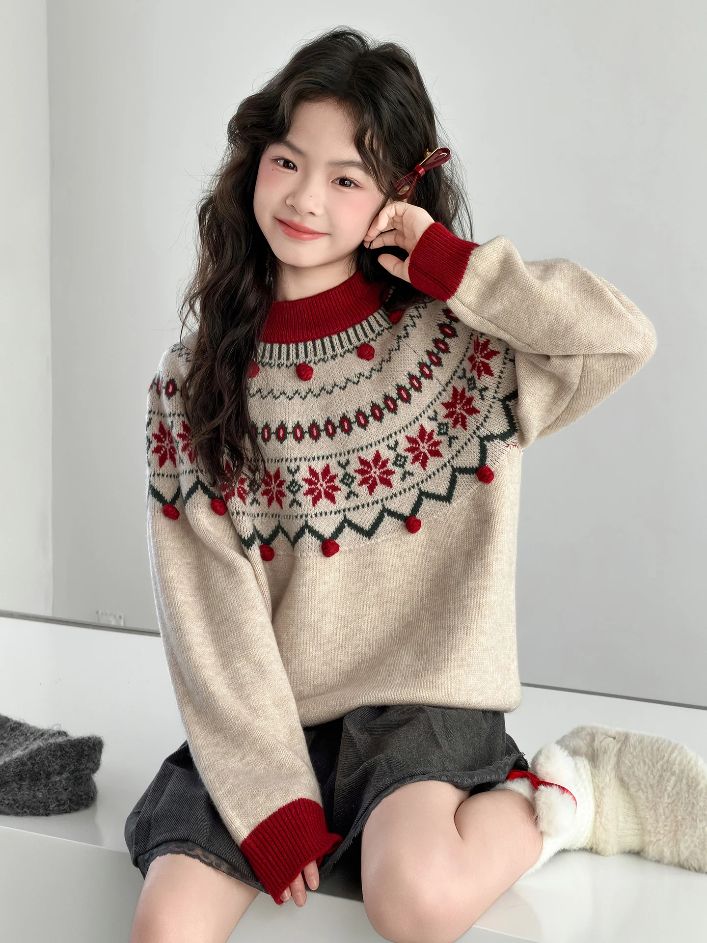 

Thiened Sweater Skirt Set for Girls Autumn Winter Faion Little Girl Knitted Dr Pleated Skirt Two Piece Set Casual Sle