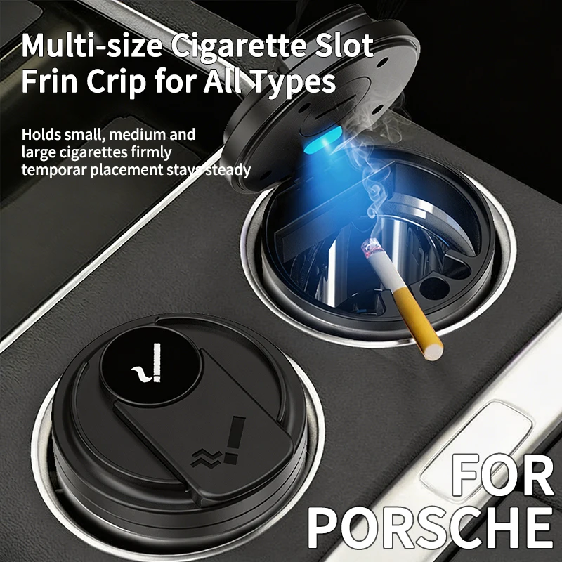 Portable Car Ashtray For Porsche Lid 718 Cayman 911 Carrera Panamera Taycan Macan Cayenne Easy Open Flip Lid Ashtray
