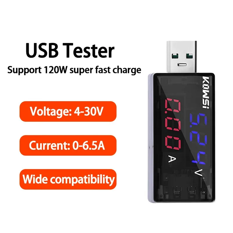 USB Tester Color Screen USB Current Voltage Charging Detector Voltmeter Ammeter Charger Tester Supports 6.5A 120W USB Tester