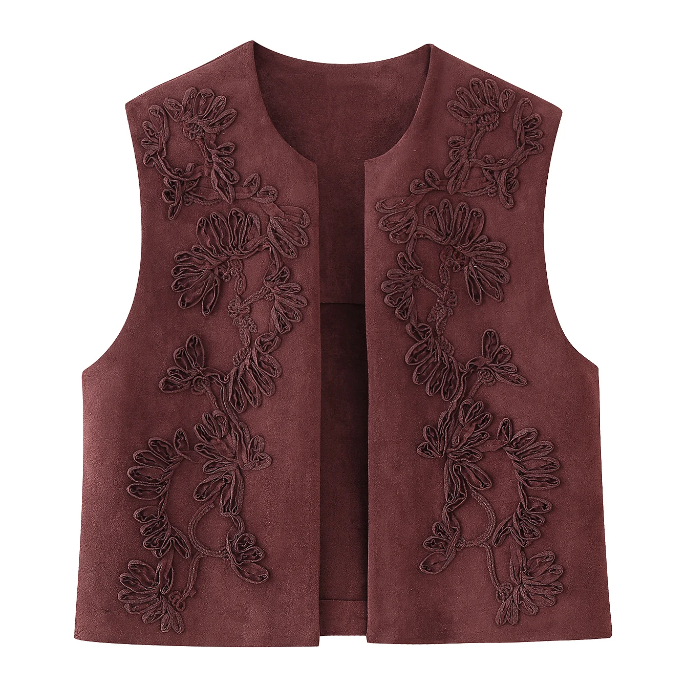 

JNLEAOG, весенний новый женский жилет с бархатной текстурой и вышивкой, универсальный круглый жилет без пуговиц, полиэфирное волокно