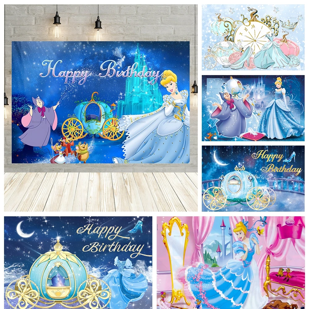 Disney Cinderella Pumpkin Carriage Girls Birthday Party Banner Backdrop Custom Children Room Photography Poster Decor Background