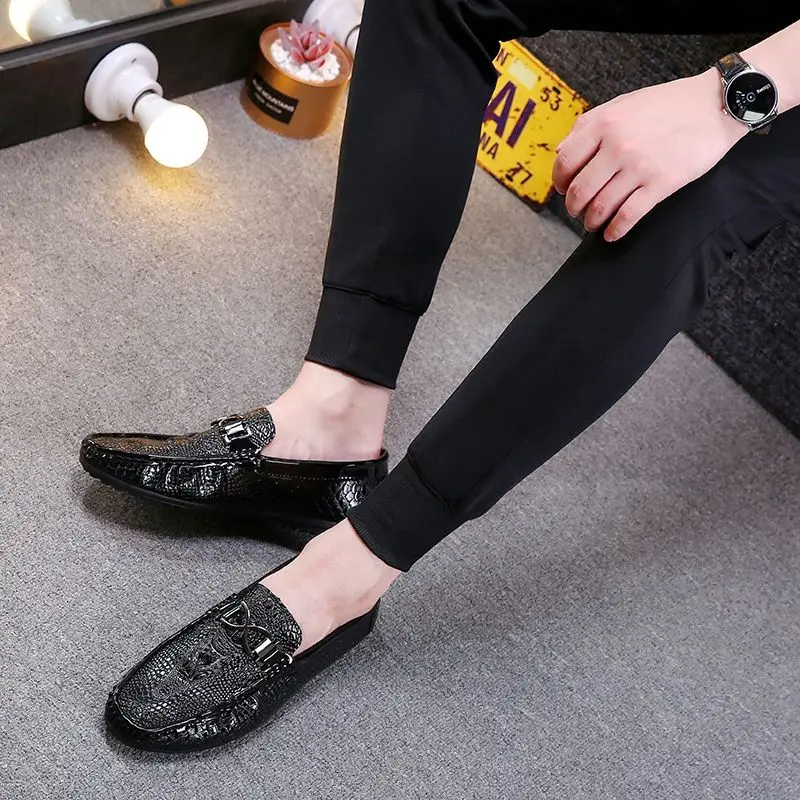 Round Toe Loafers Animal Print Office Moccasin Leather Shoes for Men Soft Flat Man Casual Shoe Classic Original Legitimate Pu