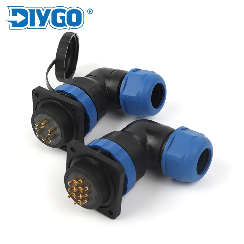 

SP28 IP68 4 holes Square Elbow Angle Wire Cable Connector Welding male female plug Socket For Power waterproof Connector DIY GO