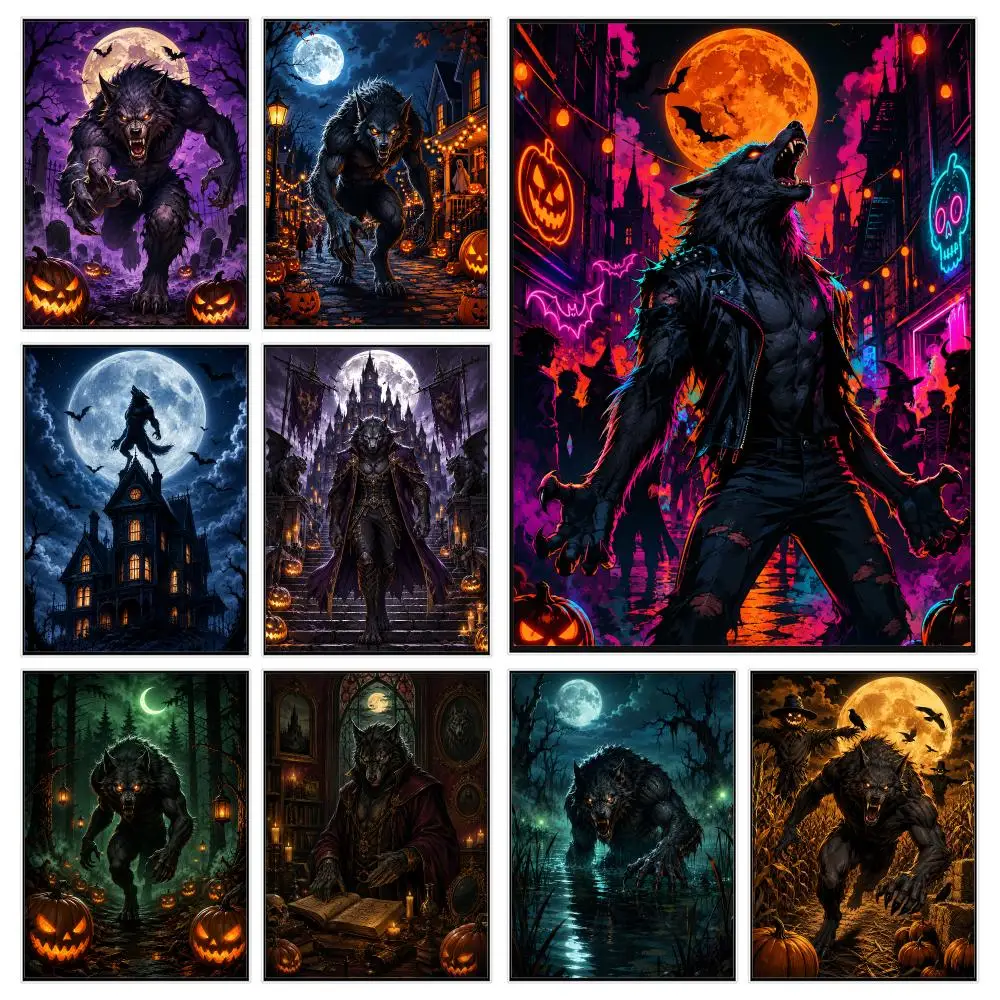 h-Halloween Werewolf Poster Modern Luxury Wall Poster Home Decor Space Enhancer