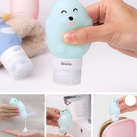 

Portable New Cartoon Bear Penguin Animal Silicone Travel Case Organizer Shampoo Shower Gel Lotion Storage Refillable Bottle