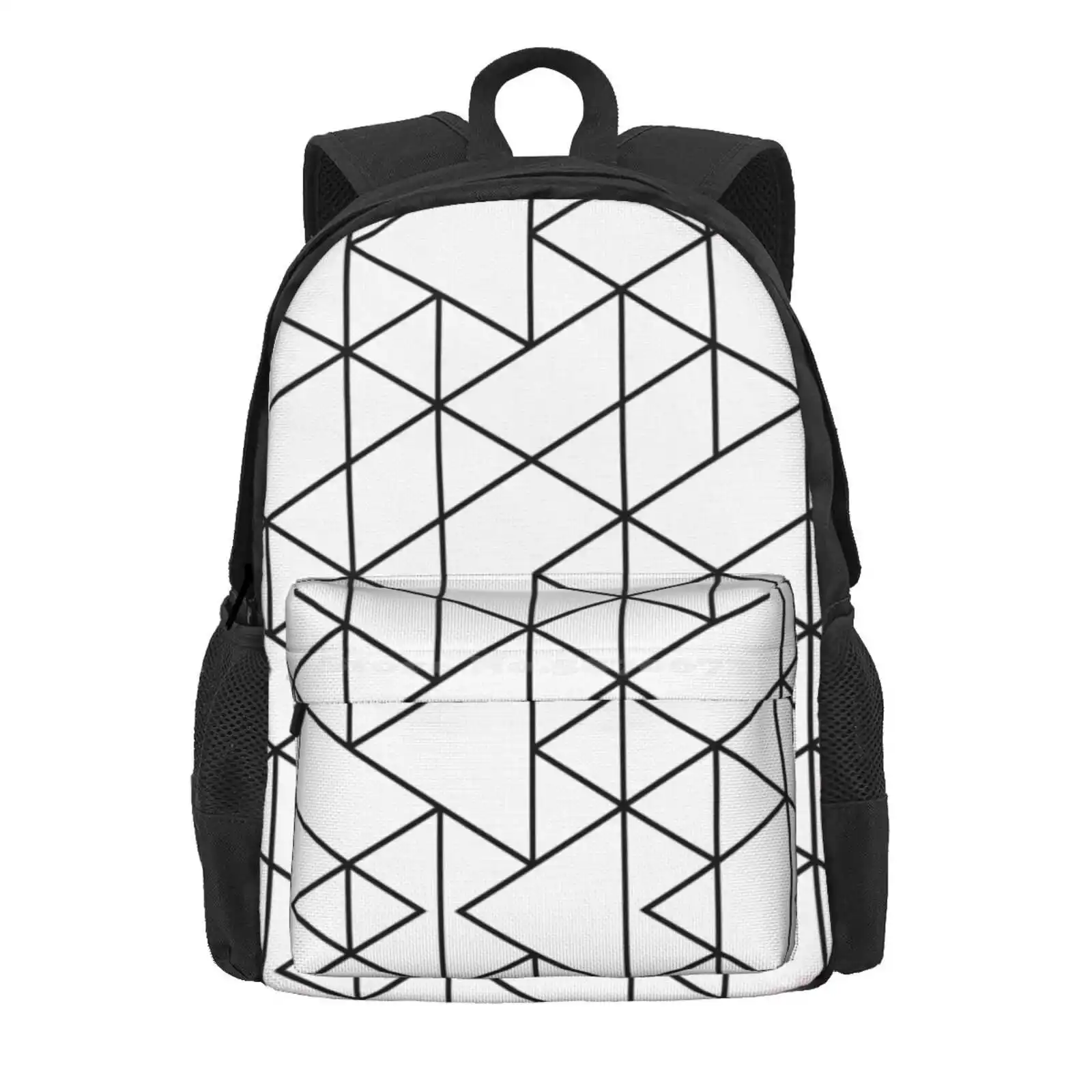 Triangles, Black And White Hot Sale Schoolbag Backpack Fashion Bags Graphic Pattern Abstract Geometry Geometric Lines Triangles