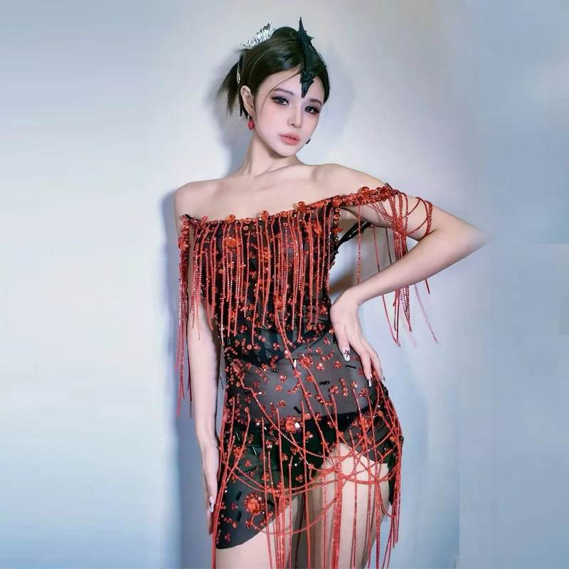 キラキラ視点ラインストーンドレス女性歌手ゴーゴー衣装ステージパフォーマンスフェスティバル衣装バー Dj Ds クラブウェア XS9340