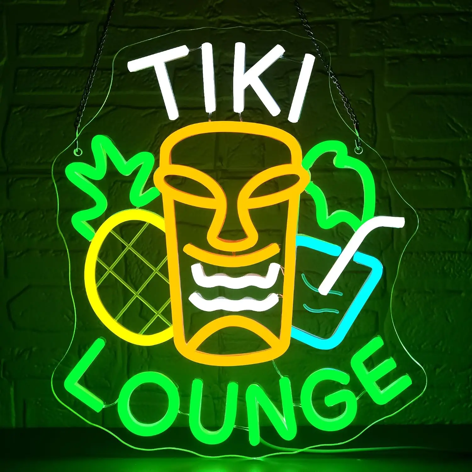 Tiki Lounge Tiki Mask Pineapple Cocktail LED Neon Sign USB Neon Light Wall Decor for Tiki Bar Beach Summer Party Wall Art Lamp