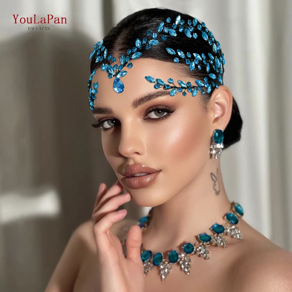 YouLaPan Wedding Bridal Rhinestone Headband Forehead Decoration Bride Headpiece Woman Banquet Party Water Drop Headwear HP599