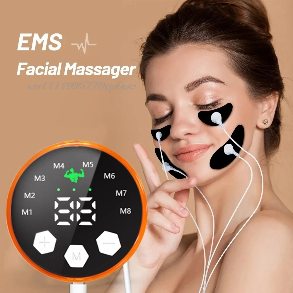 ﻿EMS Facial Massager & Eye Beauty Device - Microcurrent V-Shape Face Lifting and Firming Instrument  Reusable Electrode Pads
