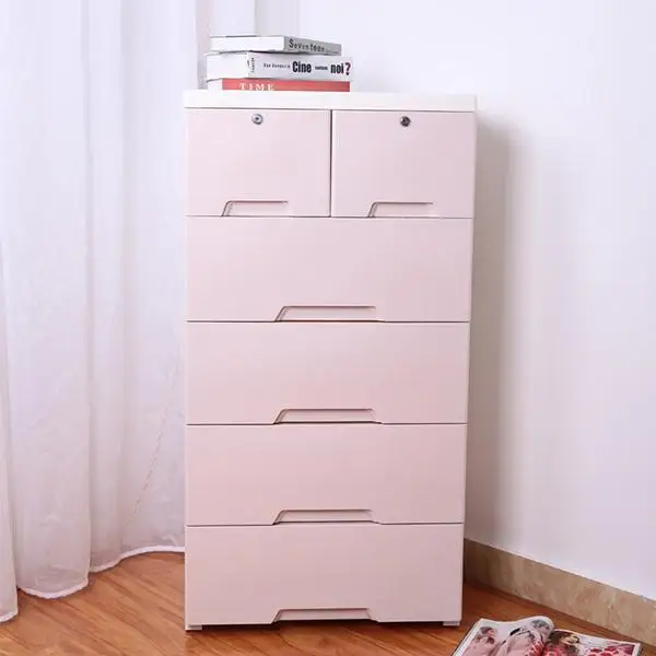 5 Tier Eco-Friendly Plastic Storage Cabinets Lock Wheels Toy Clothes Storage Box for Home Use