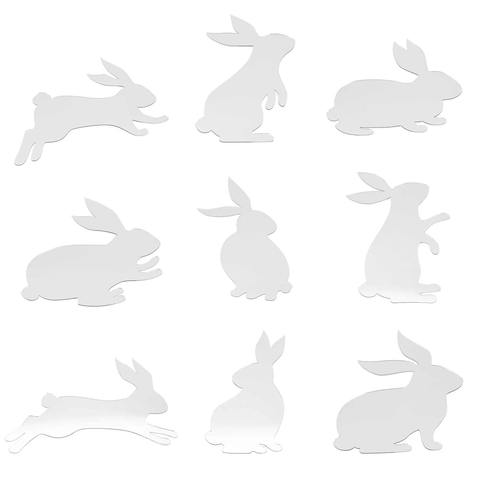 

9Pcs Acrylic Easter Bunny Stickers Mirror Wall Decals Kids Room Decor Silver Color Long Lasting Easy Peel Stick