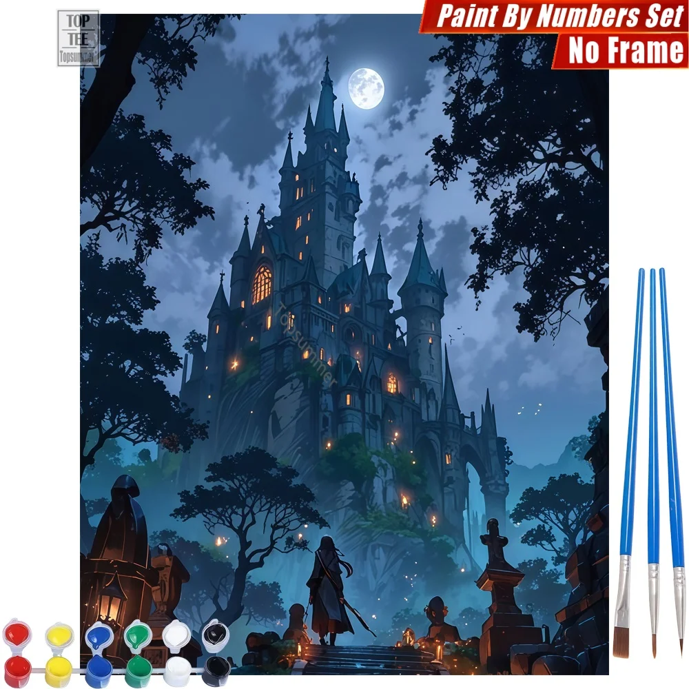 

Moonlit Ancient Castle Paint By Number Set - Castle Mysterious Lights Home Decor Valentine's Day Gift For Girlfriend