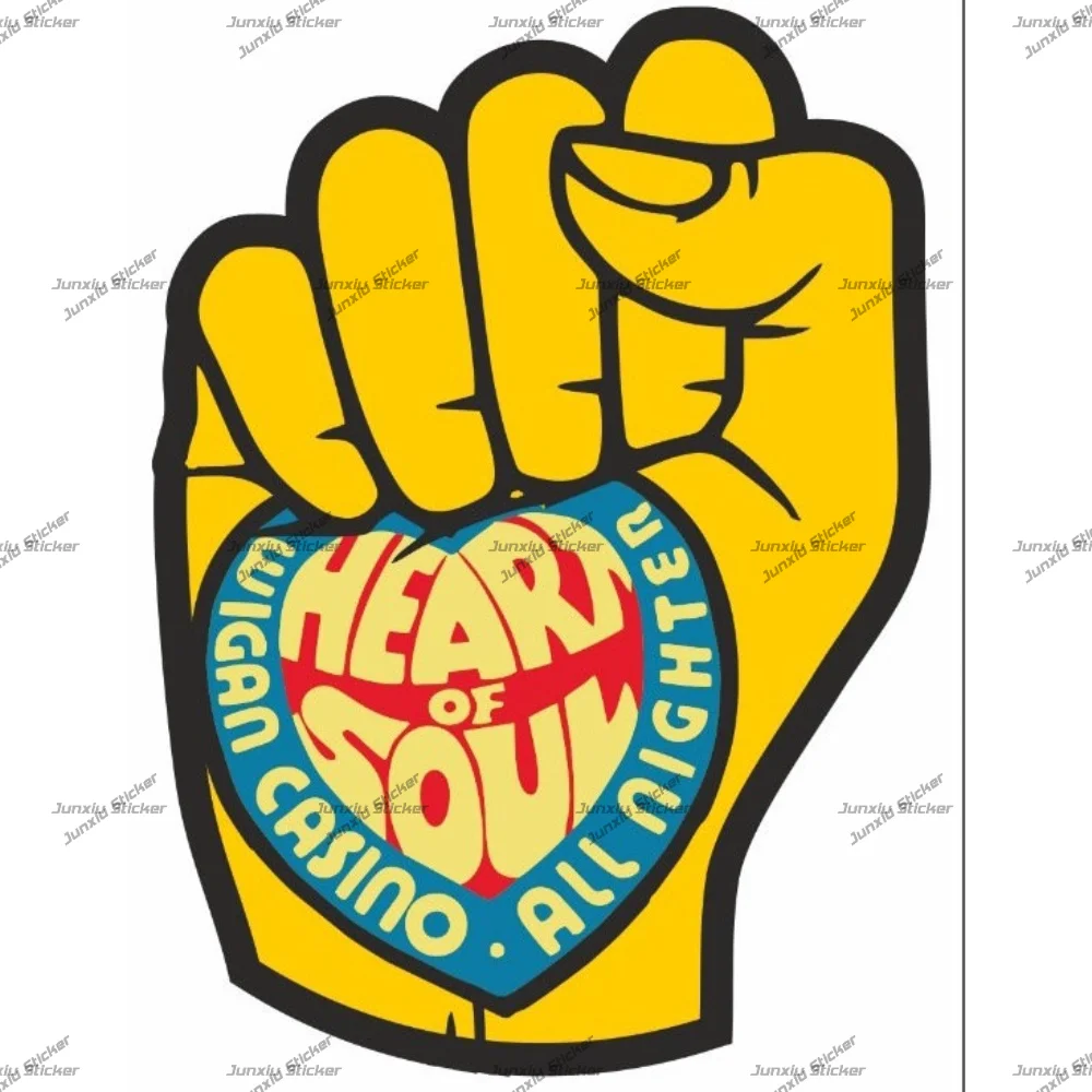 

Awesome Northern Soul Yellow Retro Fists Vinyl Stickers Heart Love All Nighter Window Laptop Scooters Record Case Car Decals