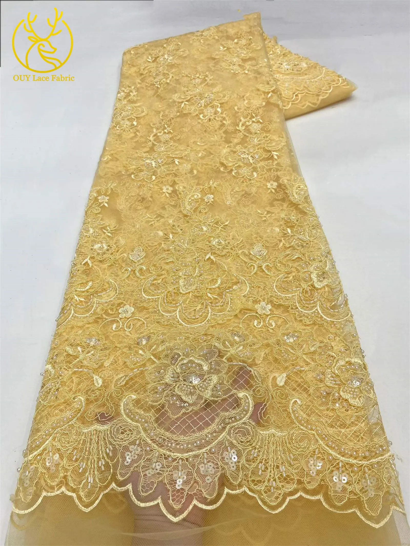 Neuer Stil Pailletten Perlen Stickerei Tüll Spitze Hochwertiger Französischer Netzstoff für 2026 Nigerianisches Braut-Abendkleid Nähen – Detail 8