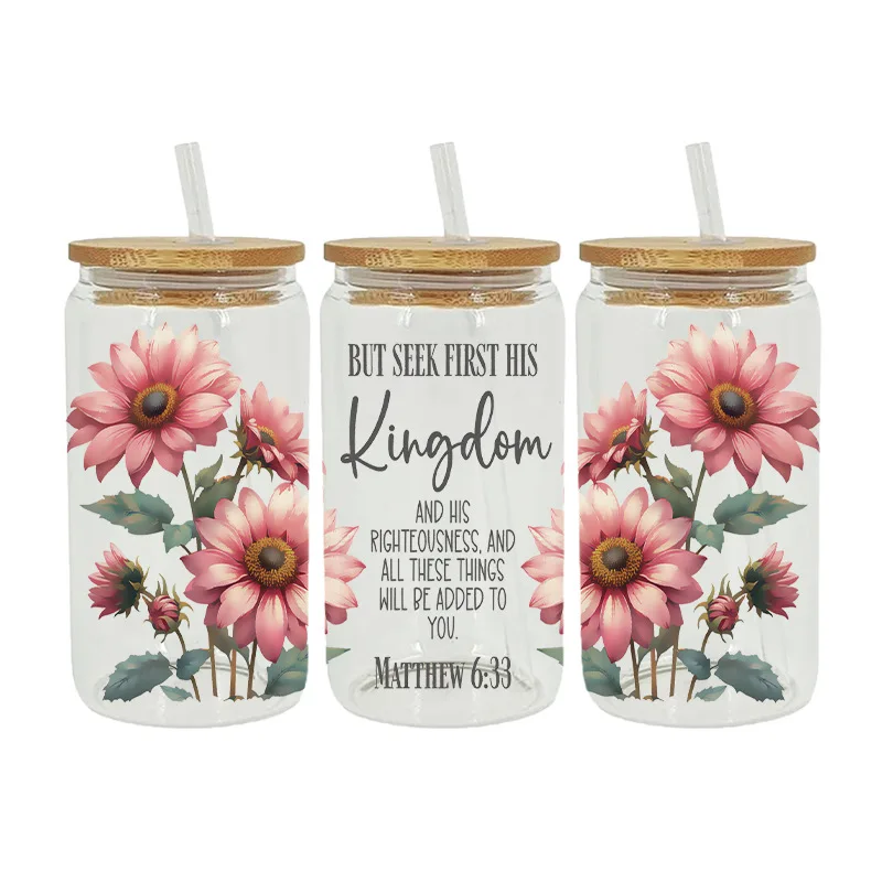 Vasos de vidrio con tapas y pajitas para el Día de la Madre, regalo para mamá, vaso de vidrio para café helado, batidos, cócteles, matcha, jugo, 500 ml