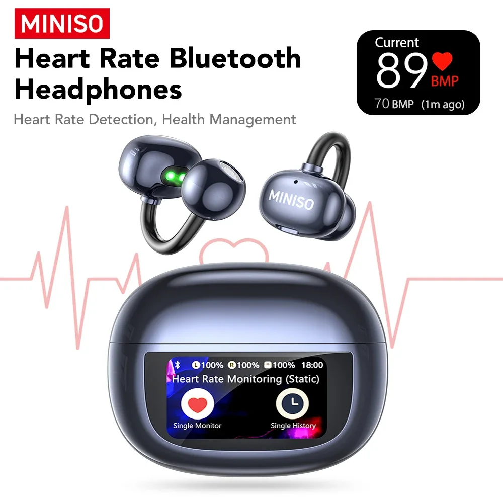 MINISO MS212 Auricolari Bluetooth V6.0 OWS Auricolari con clip auricolari Comfort Cuffie wireless Traduttore AI Cardiofrequenzimetro