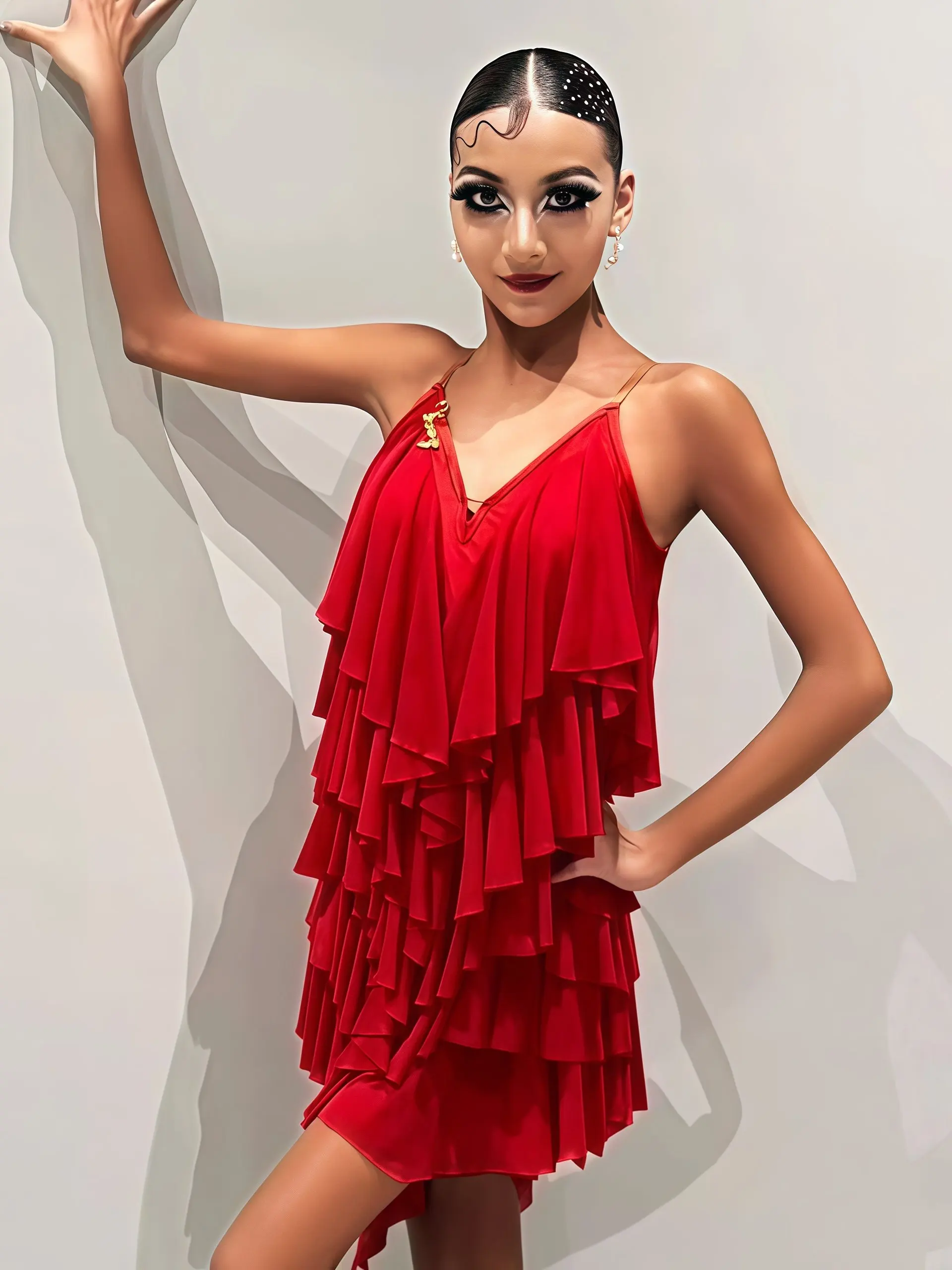 summer-latin-dance-dress-women's-performance-skirt-with-tassel-v-neck-strapless-short-skirt-professional-standard-ballroom-dance