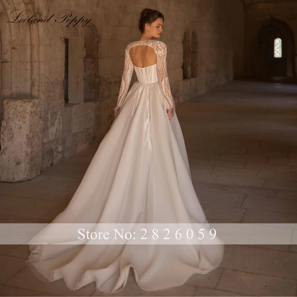 Lceland Poppy Customized A Line Strapless Beaded Lace Wedding Dresses Floor Length Bridal Gowns with Removable Jacket