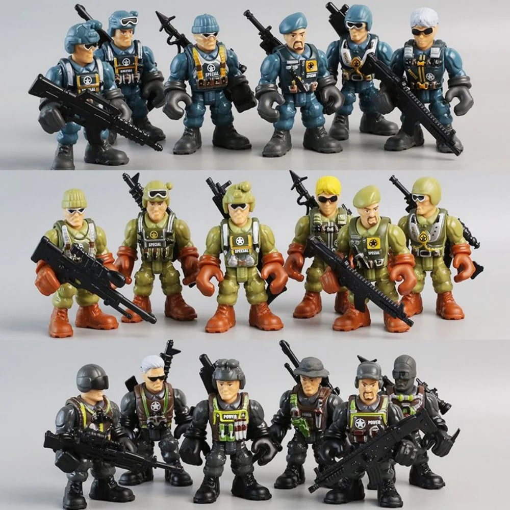 6 pièces/ensemble Q Version guerrier Elite Force militaire figurine jouets 8 cm terroriste SWAT équipe soldats pour les enfants jouant cadeau