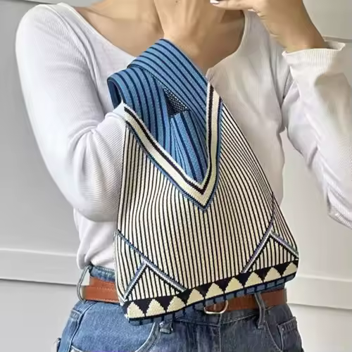 Women'S Knot Wrist Bag Handmade Knitted Bag Portable Mini Striped Tote Bucket Phone Bags Large Capacity Autumn Winter Handbags - Image 34