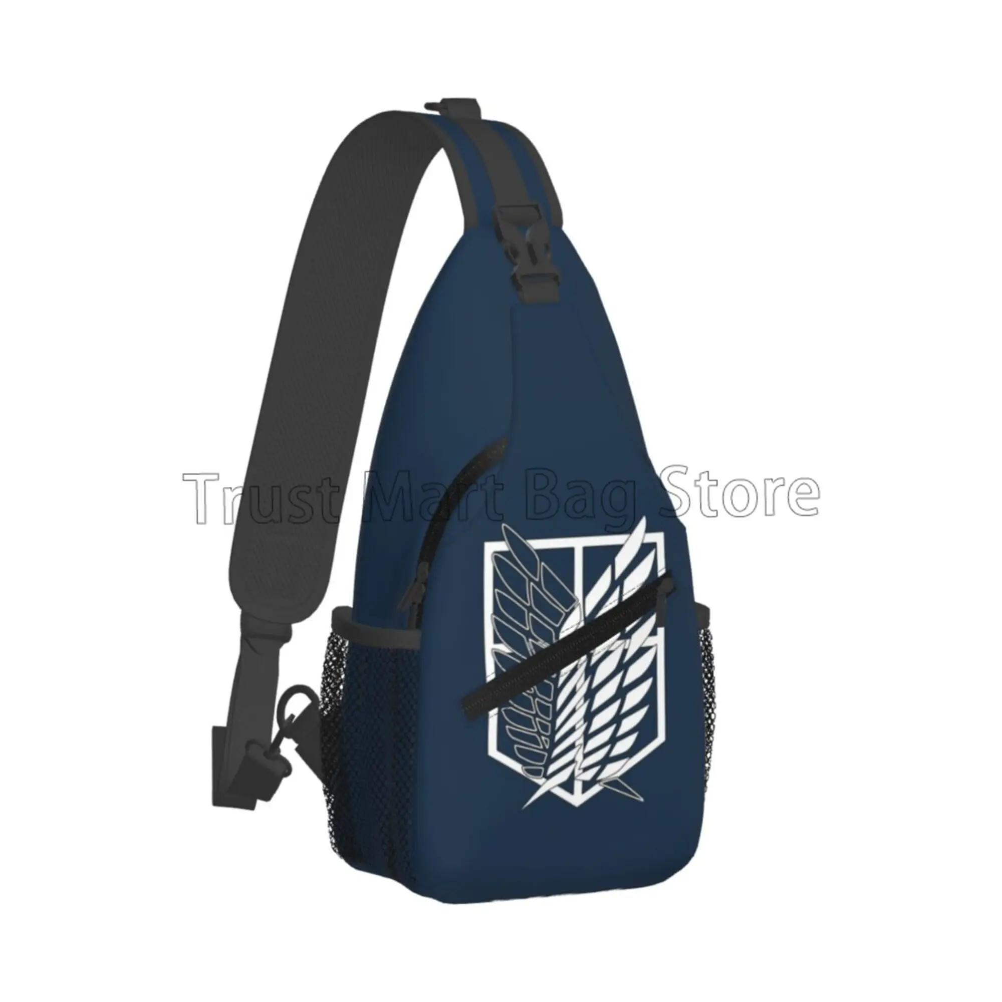 حقيبة ظهر بحمالة مطبوعة بشعار Attack on Titan حقيبة كتف على الصدر حقيبة كروس بودي Daypack Fanny Pack للرجال والنساء والمشي لمسافات طويلة والسفر في الهواء الطلق