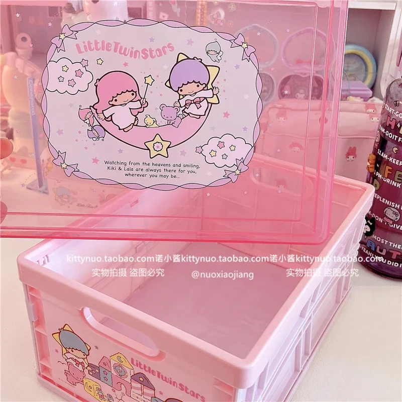 PINK Sanrioed Kawaii My Melody Cinnamoroll Kuromi Anime Cartoon Transparent Cover Large Capacity Folding Storage Box Cute Gift