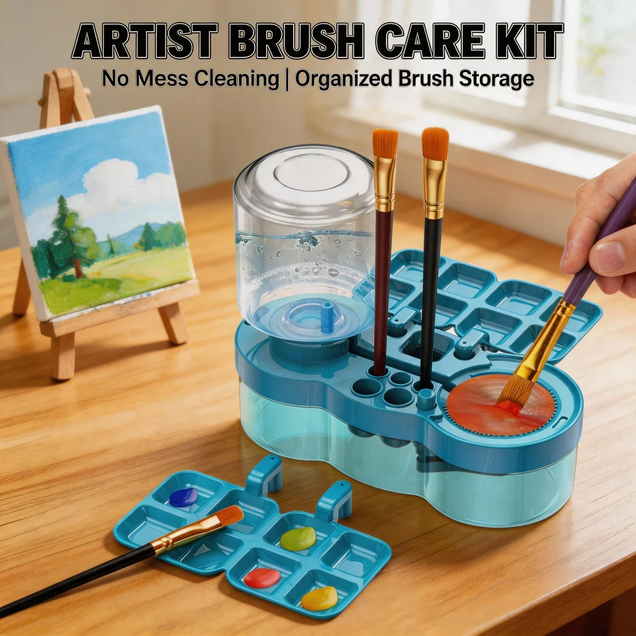 Cleaning Bucket Paint Brush Cleaner Water Cycle System With Paint Palette Paint Brush Rinse Cup Holder Automatic Washing Tool