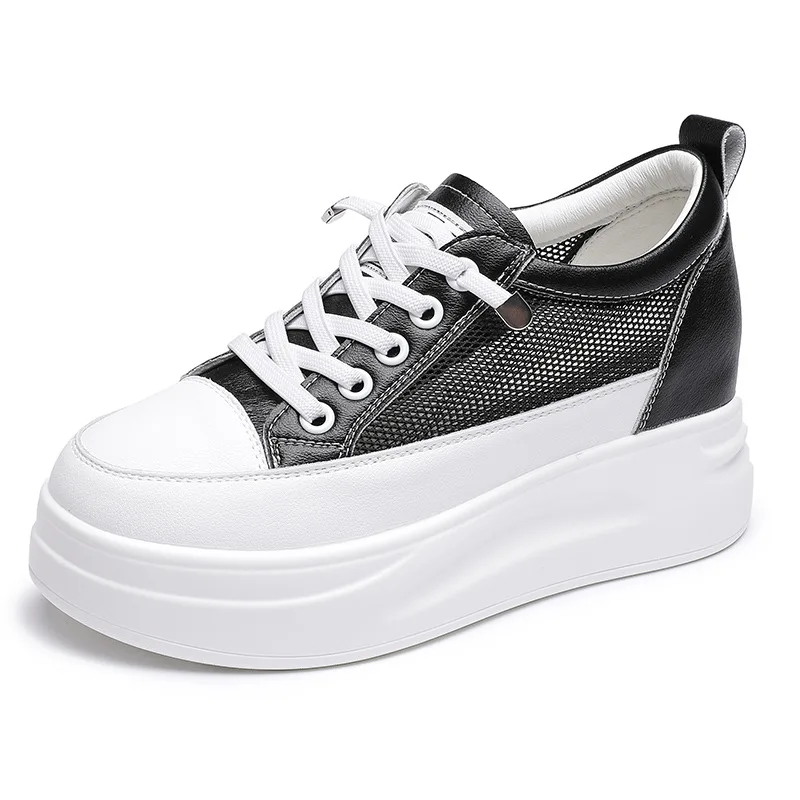 

Summer New Style Platform Thick Sole Height Increasing Genuine Leather Women's Shoes Mesh White Sneakers Casual Sports