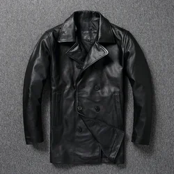 LNY Shop Top.Men Winter genuine leather jacket.740 Plus size black cowhide long business leather coat.무스탕 overcoat.Trench