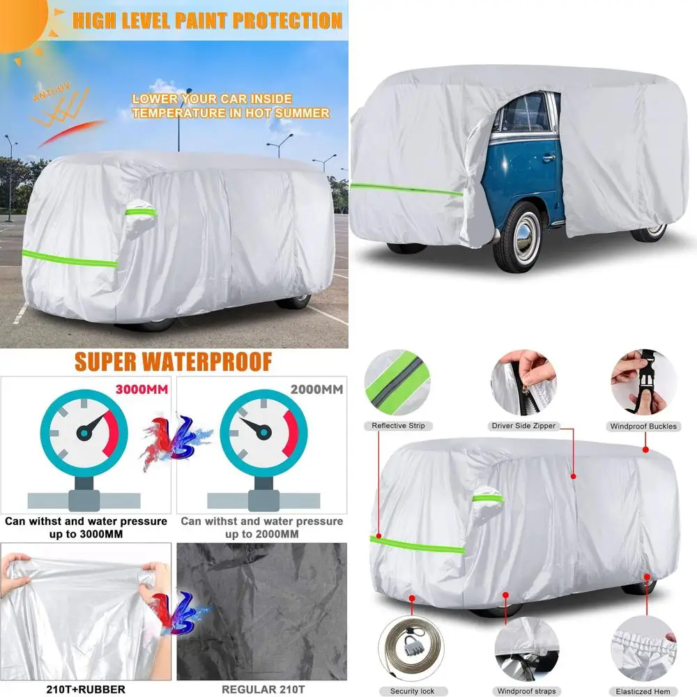 

Universal Waterproof Car Cover for 1950-1992 VW T1 T2 T3, Vanagon, with Door Zipper, Windproof Strap & Storage Bag