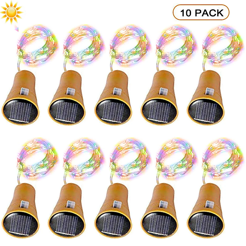10/20Leds Zonne-Wijn Fles String Licht Zonne-Energie Koperdraad Sprookjes Kurk Vorm Kerstlamp Voor Bruiloft Feest Tuin Decor