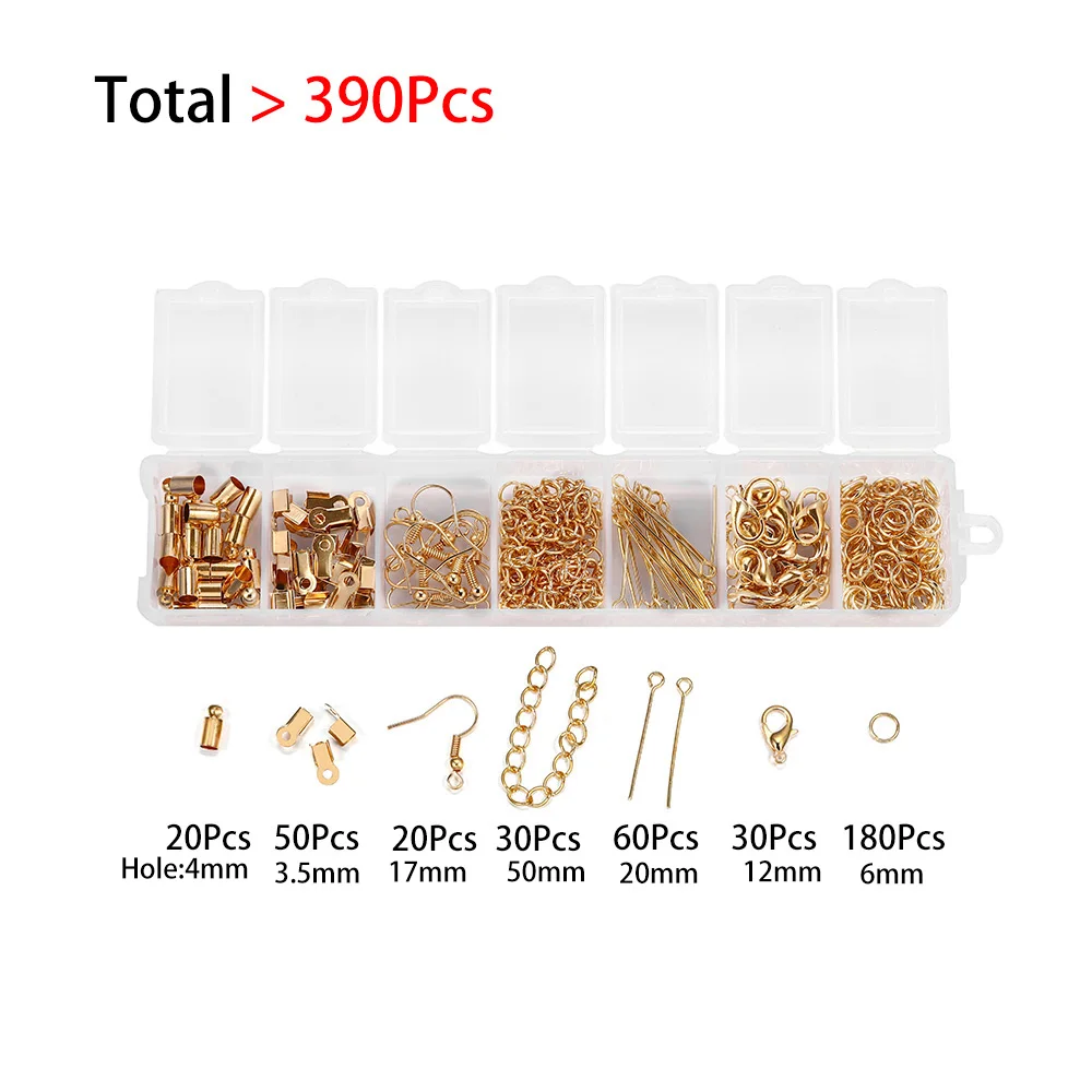 210-400 stks/doos Sieraden Maken Kits Karabijn Open Ringetjes End Crimps Kralen Doos Handgemaakte DIY Armband Ketting Bevindingen