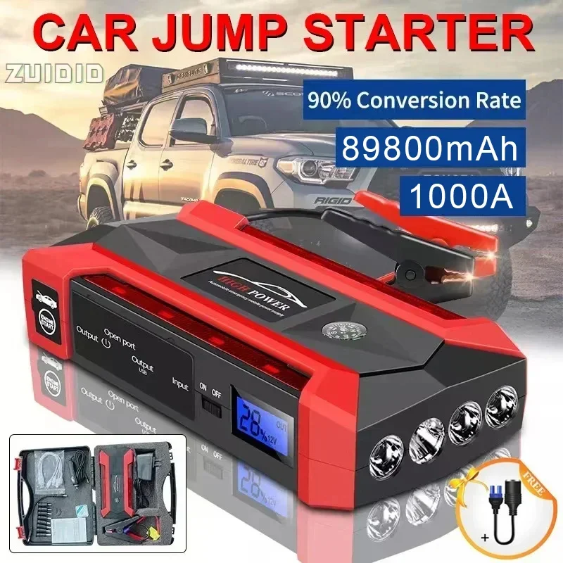 

89800mAh Peak 1000A Car Jump Starter Powerbank Car Battery Booster Charger Portable Power Bank Starting Device Articles For Cars