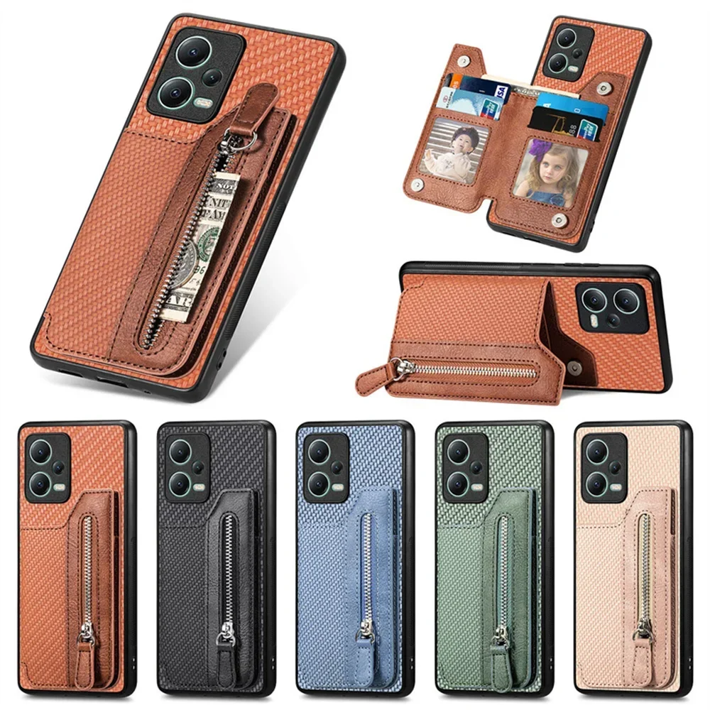 For Xiaomi 14T Pro 5G Zipper Leather Wallet Back Cover For Redmi Note Redmi Note 13 Pro Plus 12s 12 Turbo Poco F6 X6 M6 Pro Case