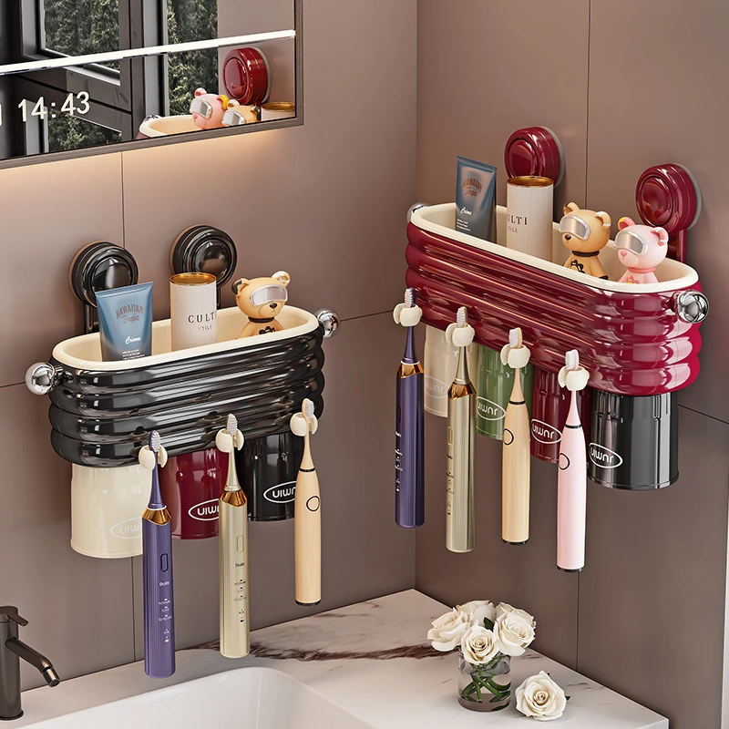 

Dopamine Suction Cup Toothbrush Holder, Wall Mounted Magnetic Mouthwash Cup, No Drill Bathroom Organizer for Electric Toothbrush