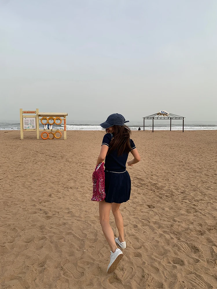 

Комплект льна, женский вязаный топ небольшого размера плюс плиссированная юбка, комплект из двух предметов Faion, летняя одежда с воротником све