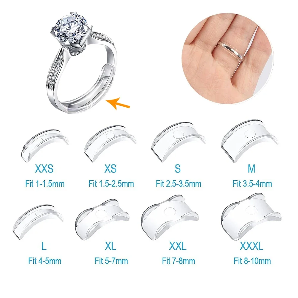 Riduttore ad anello 8 dimensioni Silicone invisibile trasparente regolatore di dimensioni dell'anello resistente anelli sciolti anello riduttore Sizer Fit Rings strumenti per gioielli